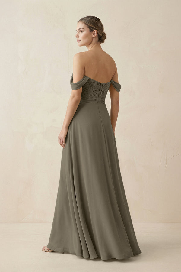 A-Line Off-the-Shoulder Chiffon Bridesmaid Dress in Willow Green - KissProm BRIDESMAID DRESSES