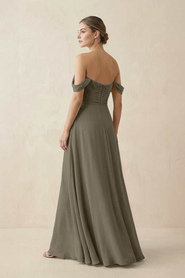 A-Line Off-the-Shoulder Chiffon Bridesmaid Dress in Willow Green - KissProm BRIDESMAID DRESSES