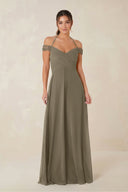A-Line Off-the-Shoulder Chiffon Bridesmaid Dress in Willow Green - KissProm BRIDESMAID DRESSES