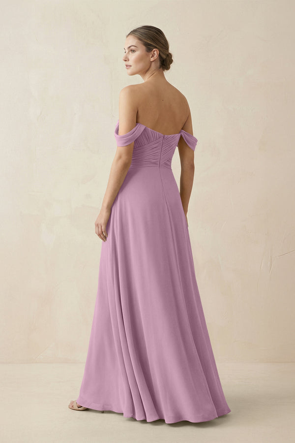 A-Line Off-the-Shoulder Chiffon Bridesmaid Dress in Wisteria - KissProm BRIDESMAID DRESSES