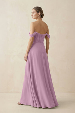 A-Line Off-the-Shoulder Chiffon Bridesmaid Dress in Wisteria - KissProm BRIDESMAID DRESSES