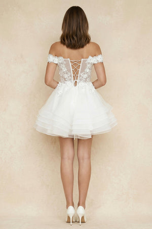 A - Line Off - the - Shoulder Lace Mini Wedding Dress - KissProm Wedding Dresses