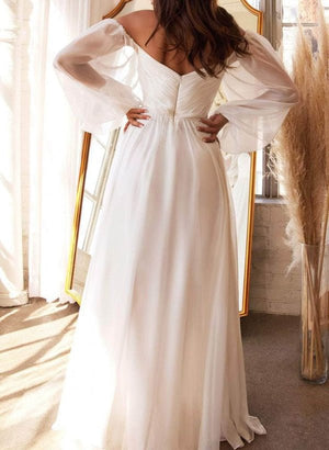 A-Line Off-the-Shoulder Long Sleeves Chiffon Floor-Length Wedding Dress