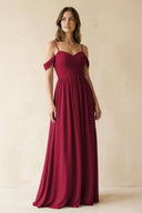 A-Line Off-the-Shoulder Pleated Chiffon Bridesmaid Dress in Berry - KissProm BRIDESMAID DRESSES