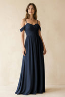 A-Line Off-the-Shoulder Pleated Chiffon Bridesmaid Dress in Dark Navy - KissProm BRIDESMAID DRESSES