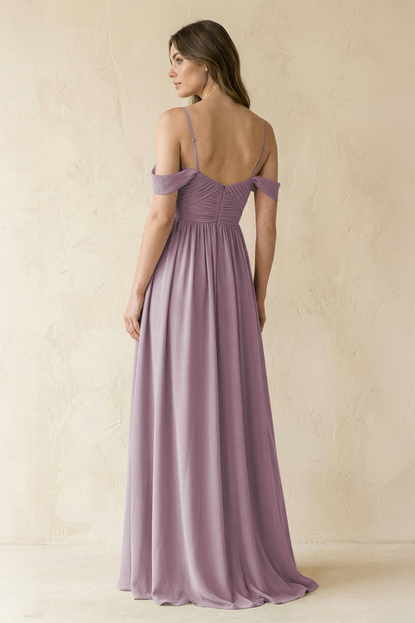 A-Line Off-the-Shoulder Pleated Chiffon Bridesmaid Dress in Dusk - KissProm BRIDESMAID DRESSES