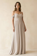 A-Line Off-the-Shoulder Pleated Chiffon Bridesmaid Dress in Frost - KissProm BRIDESMAID DRESSES