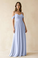 A-Line Off-the-Shoulder Pleated Chiffon Bridesmaid Dress in Ice - KissProm BRIDESMAID DRESSES