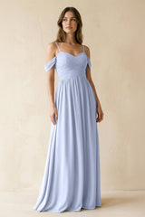 A-Line Off-the-Shoulder Pleated Chiffon Bridesmaid Dress in Ice - KissProm BRIDESMAID DRESSES