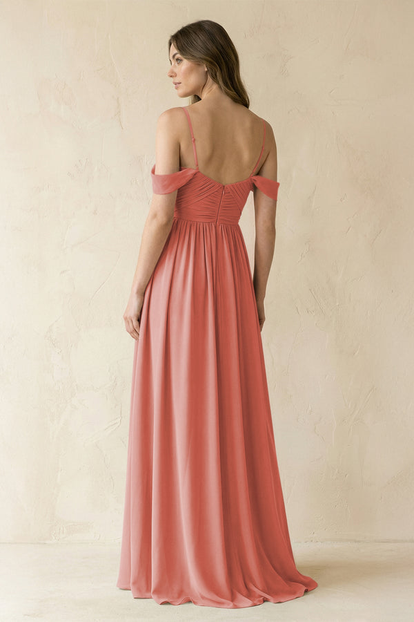 A-Line Off-the-Shoulder Pleated Chiffon Bridesmaid Dress in Mulberry - KissProm BRIDESMAID DRESSES