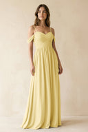 A-Line Off-the-Shoulder Pleated Chiffon Bridesmaid Dress in Pastel Yellow - KissProm BRIDESMAID DRESSES
