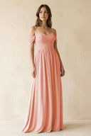 A-Line Off-the-Shoulder Pleated Chiffon Bridesmaid Dress in Rose Petal - KissProm BRIDESMAID DRESSES