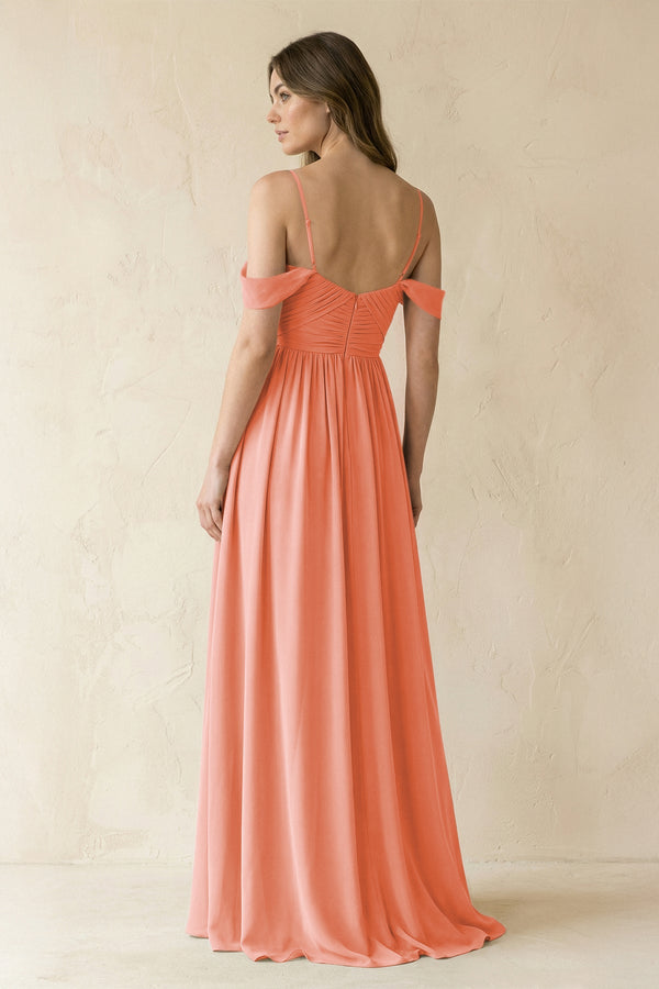 A-Line Off-the-Shoulder Pleated Chiffon Bridesmaid Dress in Rosette - KissProm BRIDESMAID DRESSES