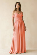 A-Line Off-the-Shoulder Pleated Chiffon Bridesmaid Dress in Rosette - KissProm BRIDESMAID DRESSES