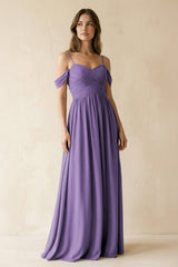 A-Line Off-the-Shoulder Pleated Chiffon Bridesmaid Dress in Tahiti - KissProm BRIDESMAID DRESSES
