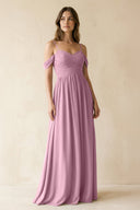 A-Line Off-the-Shoulder Pleated Chiffon Bridesmaid Dress in Vintage Mauve - KissProm BRIDESMAID DRESSES