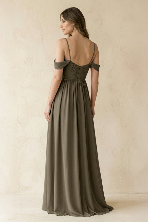 A-Line Off-the-Shoulder Pleated Chiffon Bridesmaid Dress in Willow Green - KissProm BRIDESMAID DRESSES