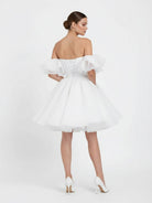 Zephyr | A - Line Off - The - Shoulder Sleeveless Short Mini Organza Wedding Dresses - KissProm