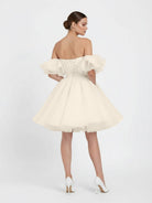 Zephyr | A - Line Off - The - Shoulder Sleeveless Short Mini Organza Wedding Dresses - KissProm