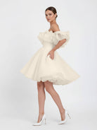 Zephyr | A - Line Off - The - Shoulder Sleeveless Short Mini Organza Wedding Dresses - KissProm