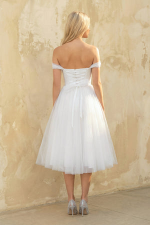 Sweet A-Line Off-The-Shoulder Little White Tulle Wedding Dresses