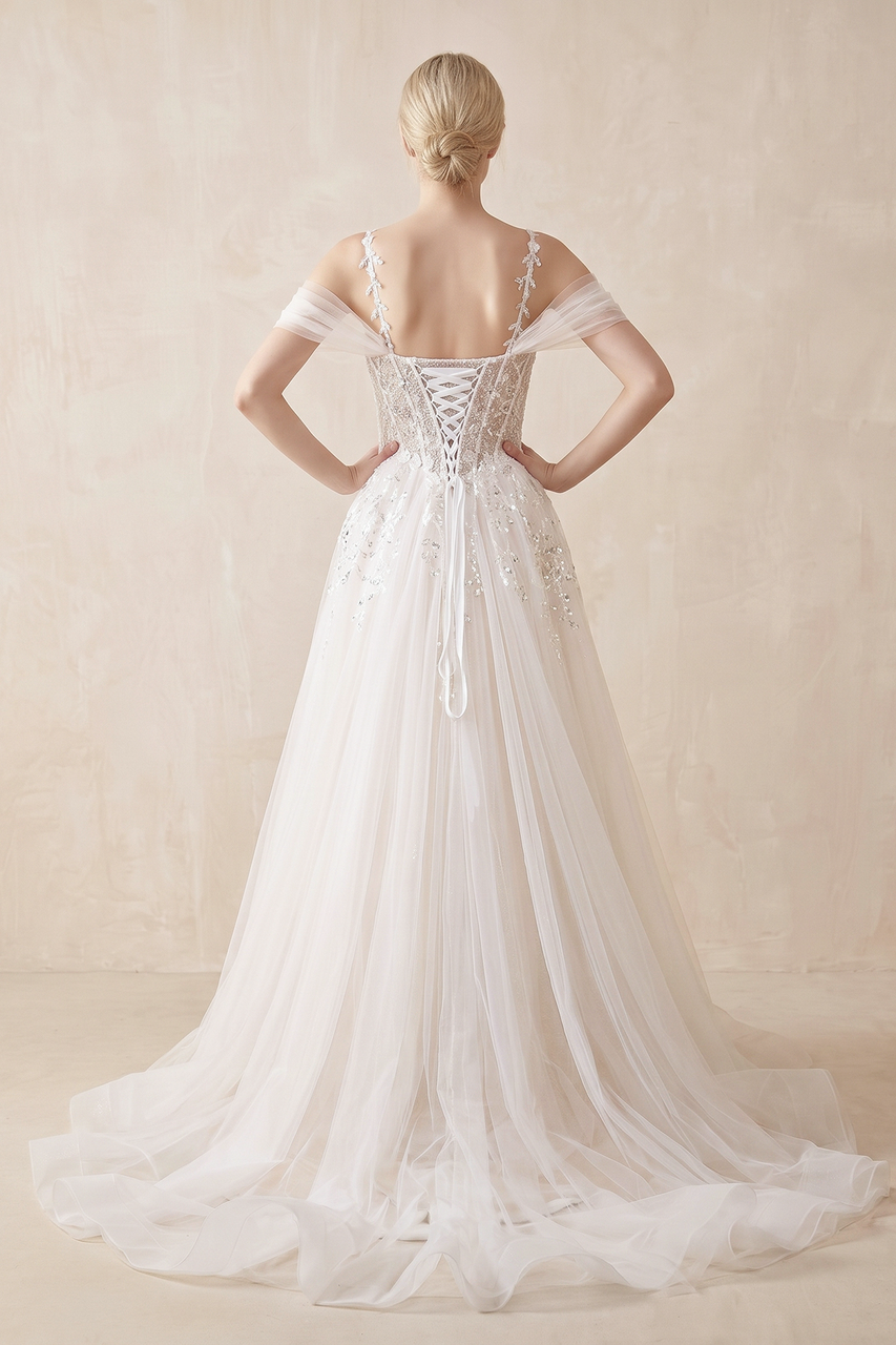  A - Line Off - The - Shoulder Tulle Wedding Dresses With Appliques Lace – Wedding Dresses by KissProm | Available at KissProm