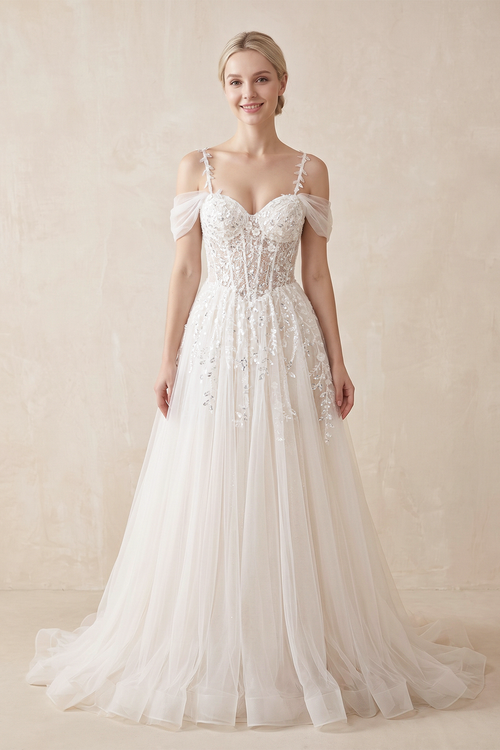  A - Line Off - The - Shoulder Tulle Wedding Dresses With Appliques Lace – Wedding Dresses by KissProm | Available at KissProm