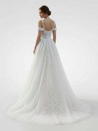 Elodika | A - Line Off - The - Shoulder Tulle Wedding Dresses With Appliques Lace - KissProm