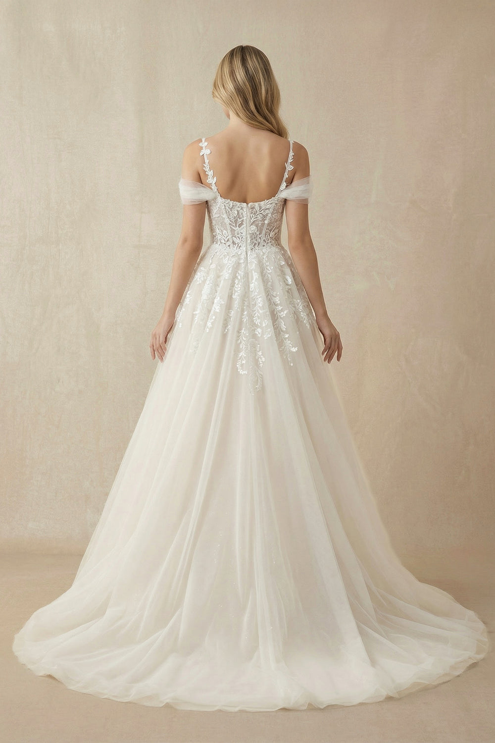 Elodika | A - Line Off - The - Shoulder Tulle Wedding Dresses With Appliques Lace – Wedding Dresses by KissProm | Available at KissProm