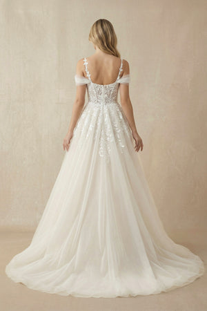 Elodika | A - Line Off - The - Shoulder Tulle Wedding Dresses With Appliques Lace – Wedding Dresses by KissProm | Available at KissProm