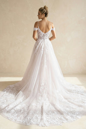 Kelly | A-Line Off The Shoulder Wedding Dress With Appliques And Slit – Wedding Dresses by KissProm | Available at KissProm