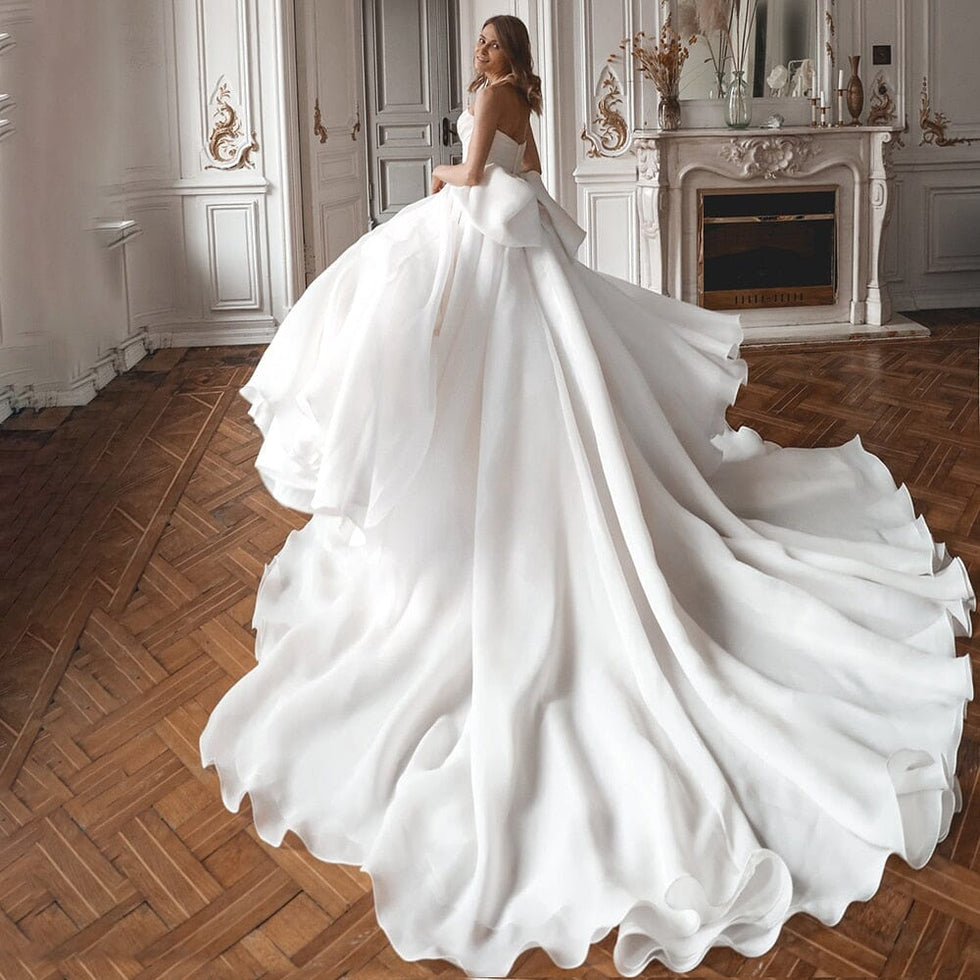 Gorgeous A Line Off the Shoulder White Bridal Dress with Flowers main image 1