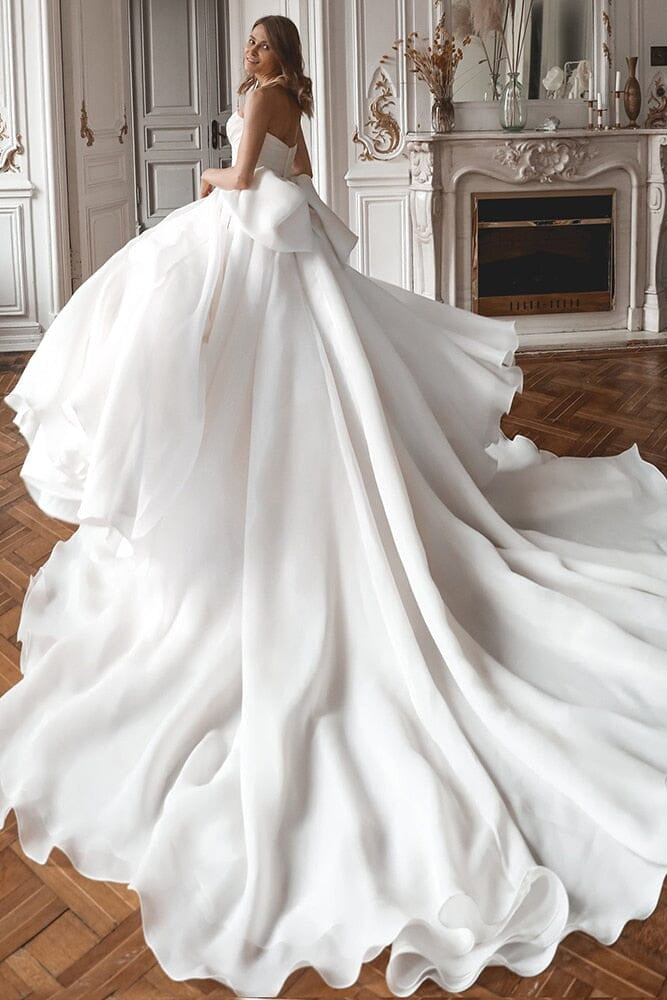 A-Line Off the Shoulder White Wedding Dress with Slit
