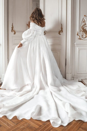 A-Line Off the Shoulder White Wedding Dress with Slit