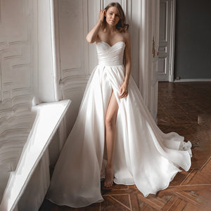 A-Line Off the Shoulder White Wedding Dress with Slit