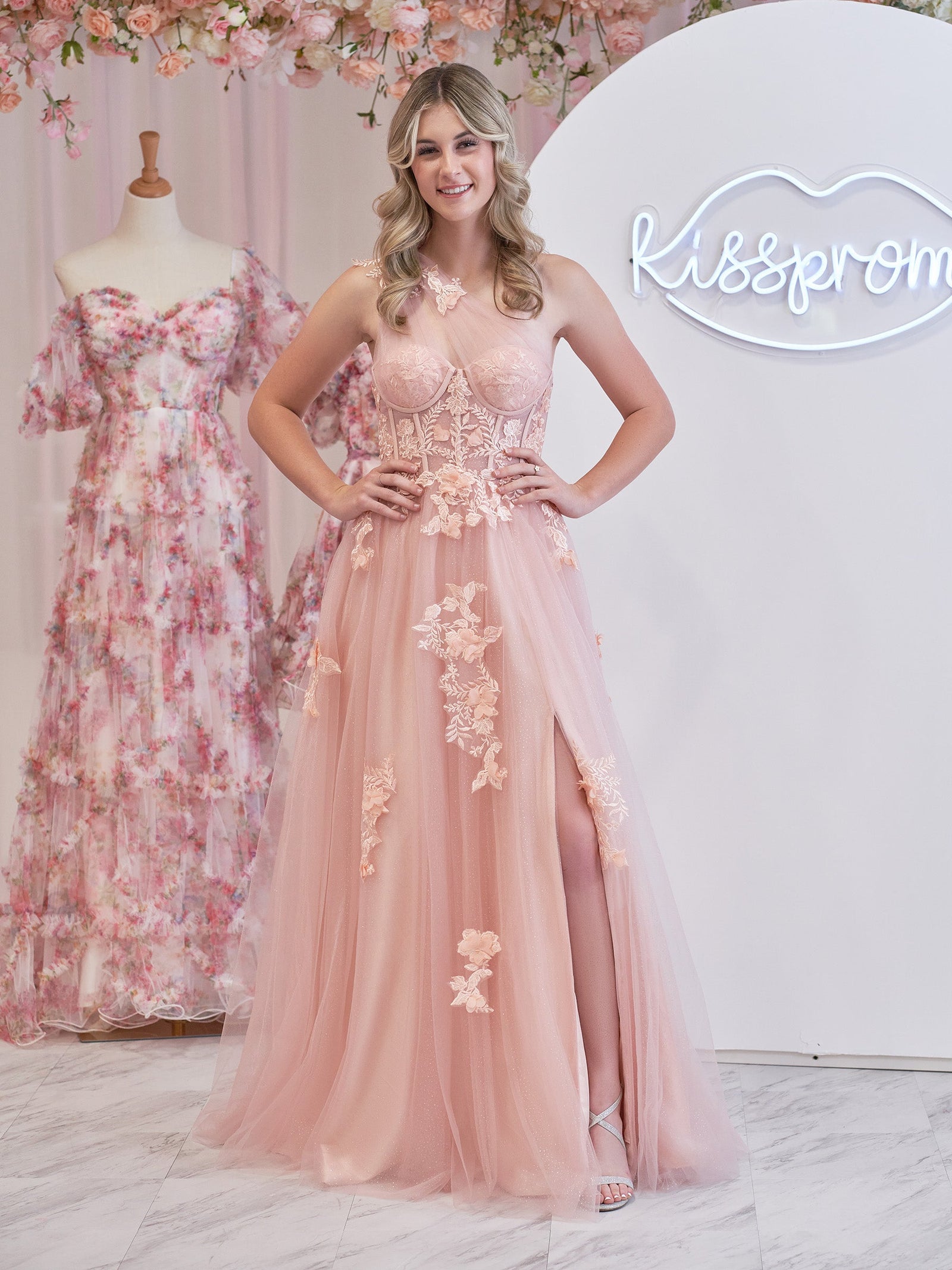 Elegant Long A-Line One Shoulder Appliques Lace Beading Prom Dress main image 1