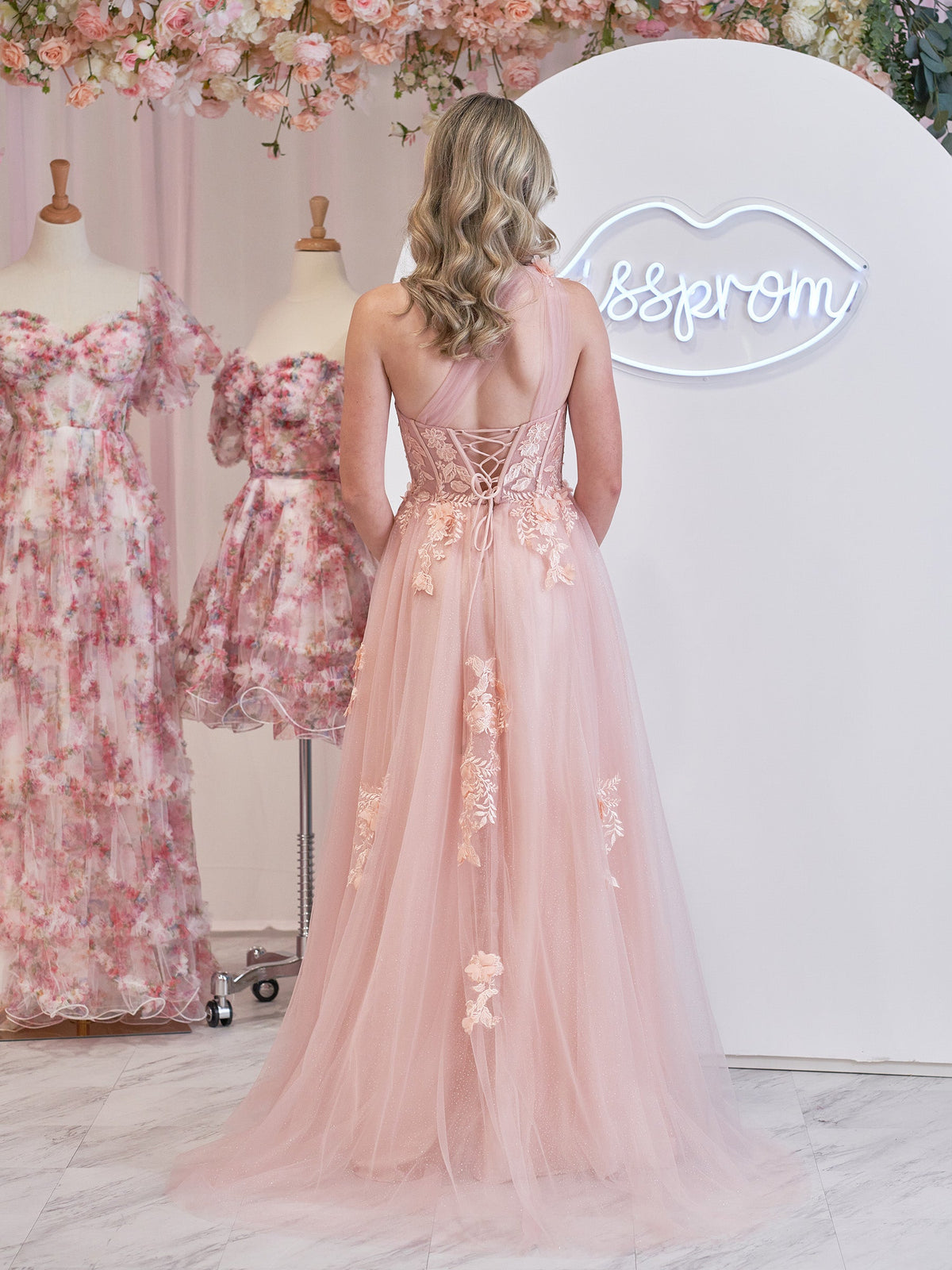 A-Line One Shoulder Black Long Prom Dress With 3D Appliques