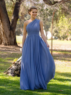 A-Line One-Shoulder Floor-Length Chiffon Bridesmaid Dress, Slate Blue / 2 A-Line One-Shoulder Floor-Length Chiffon Bridesmaid Dress, Slate Blue / 2