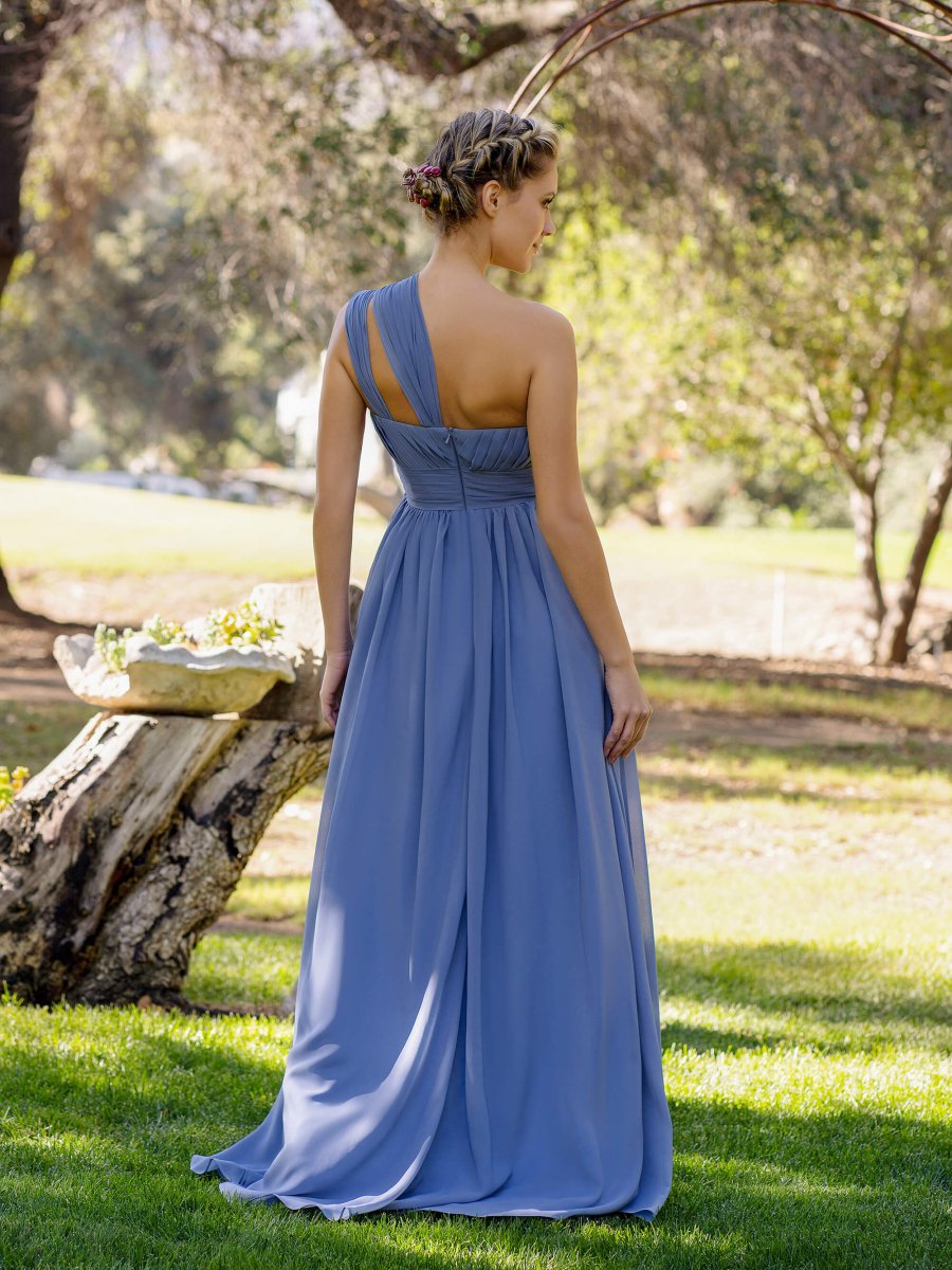 navy blue dress for baby girl A-Line One-Shoulder Floor-Length Chiffon Bridesmaid Dress, Slate Blue / 2