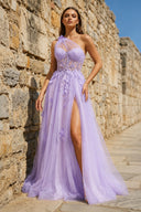 A Line One Shoulder Lavender Long Prom Dress with Appliques – Prom Dress by KissProm | Available at KissProm