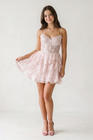A- Line Pink Sequins Multi-Layers Short Homecoming Dress - KissProm