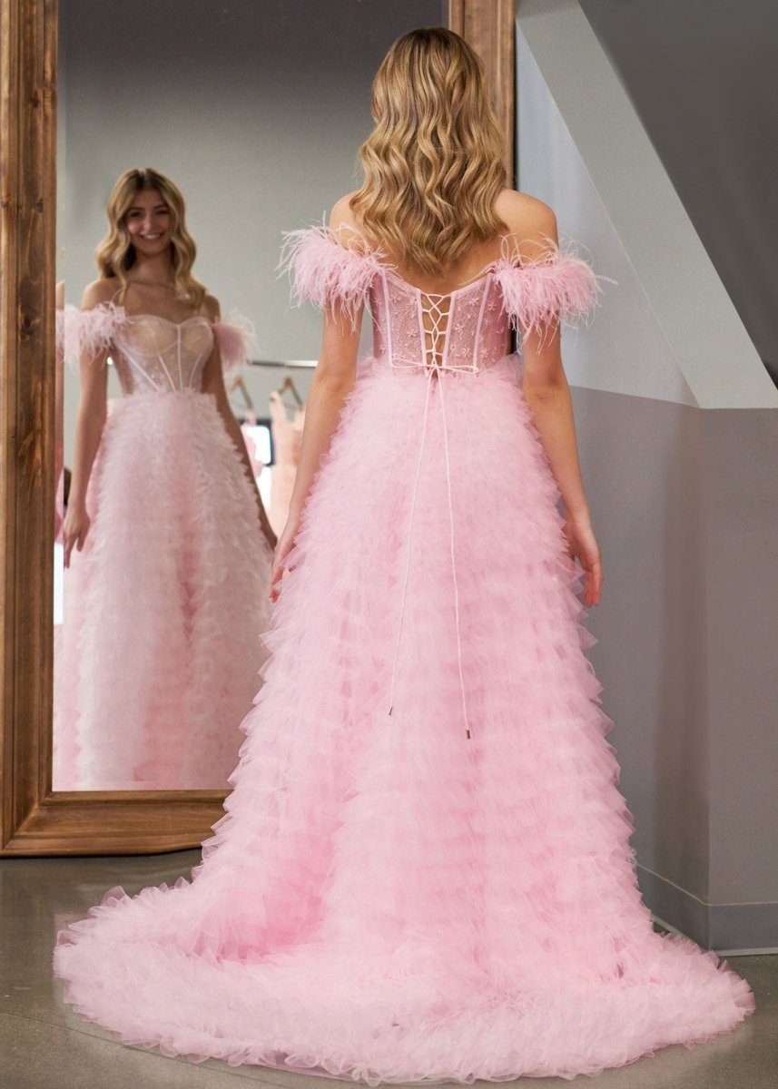 Ingrid Sky Blue A Line Sweetheart Tiered Tulle Long Prom Dress With Slit
