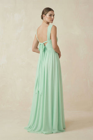 A - Line Pleated Chiffon Long Bridesmaid Dress - KissProm Bridesmaid Dresses
