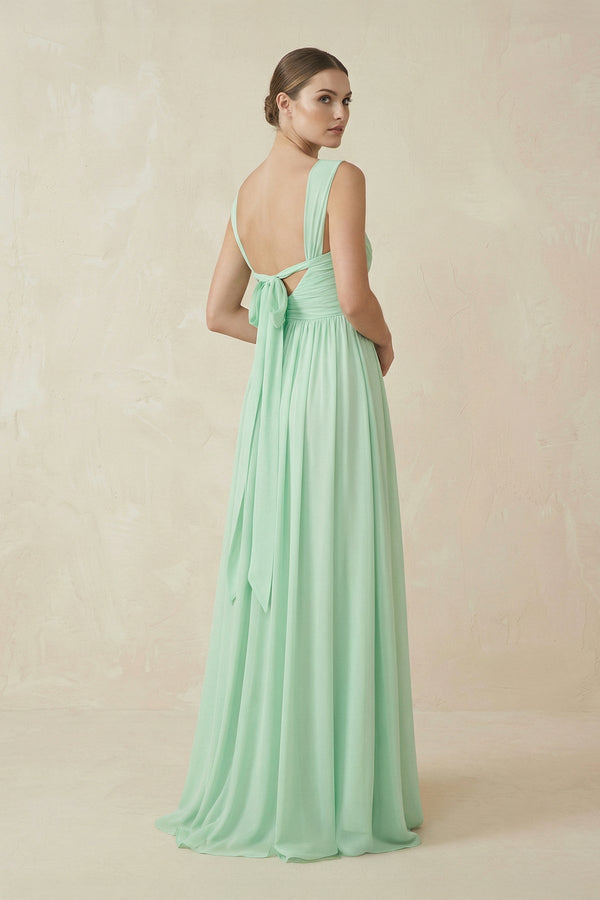 A - Line Pleated Chiffon Long Bridesmaid Dress - KissProm Bridesmaid Dresses