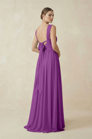 A - Line Pleated Chiffon Long Bridesmaid Dress in Amethyst - KissProm Bridesmaid Dresses