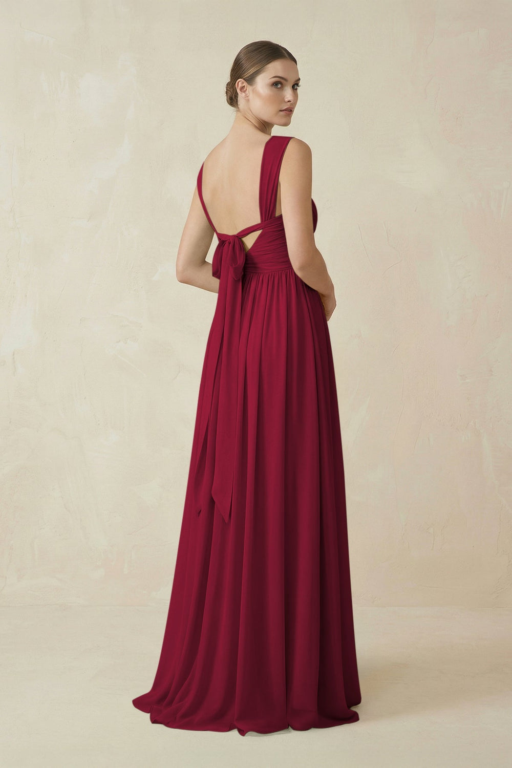 A - Line Pleated Chiffon Long Bridesmaid Dress in Berry - KissProm Bridesmaid Dresses