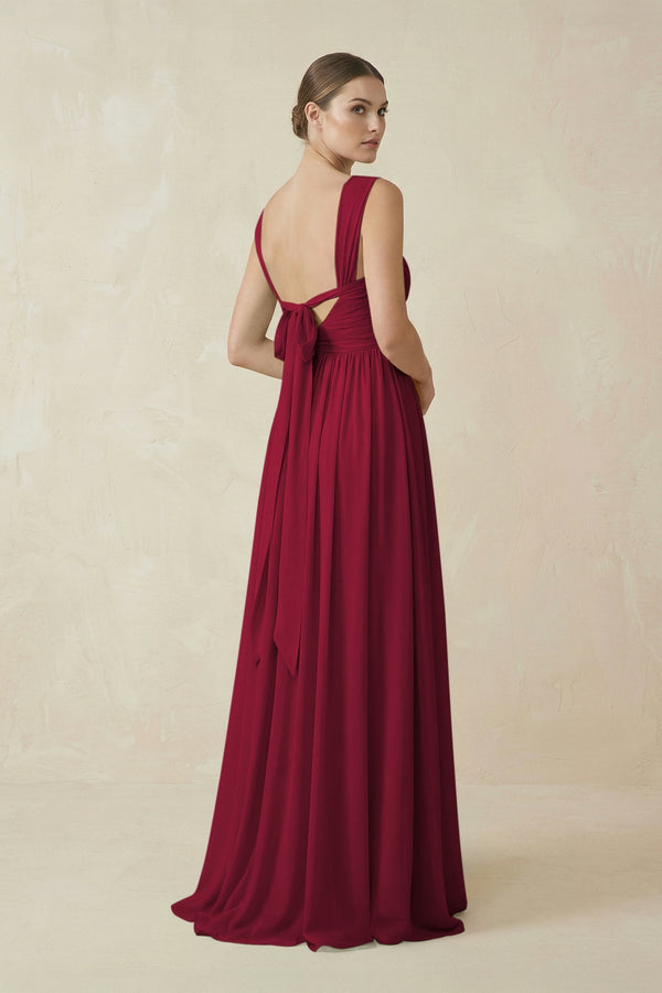 A - Line Pleated Chiffon Long Bridesmaid Dress in Berry - KissProm Bridesmaid Dresses