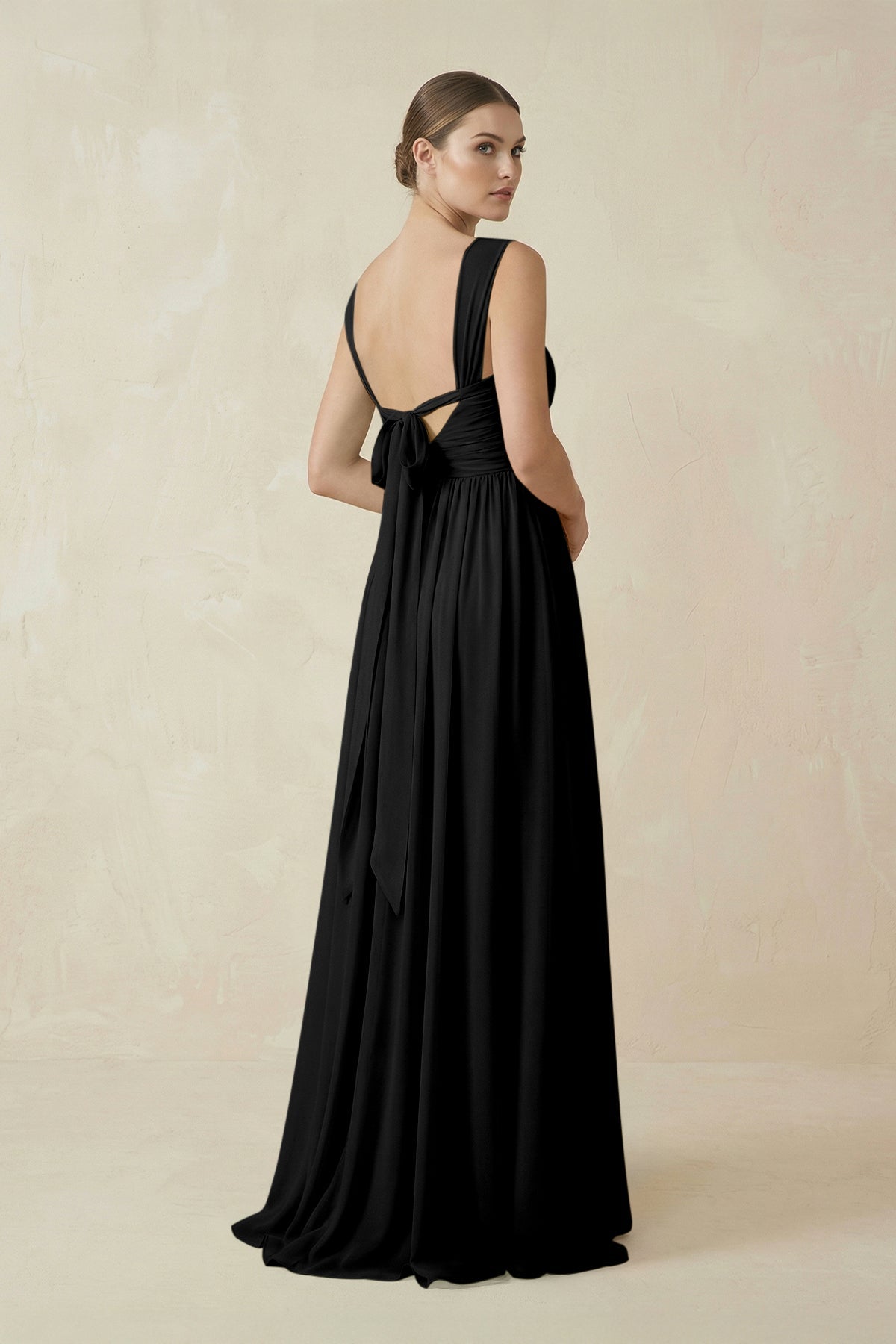 A-Line Pleated Chiffon Long Bridesmaid Dress in Black A-Line Pleated Chiffon Long Bridesmaid Dress in Black