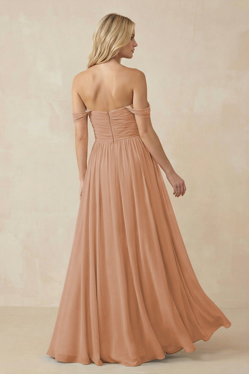 A - Line Pleated Chiffon Long Bridesmaid Dress in Bronzer - KissProm Bridesmaid Dresses
