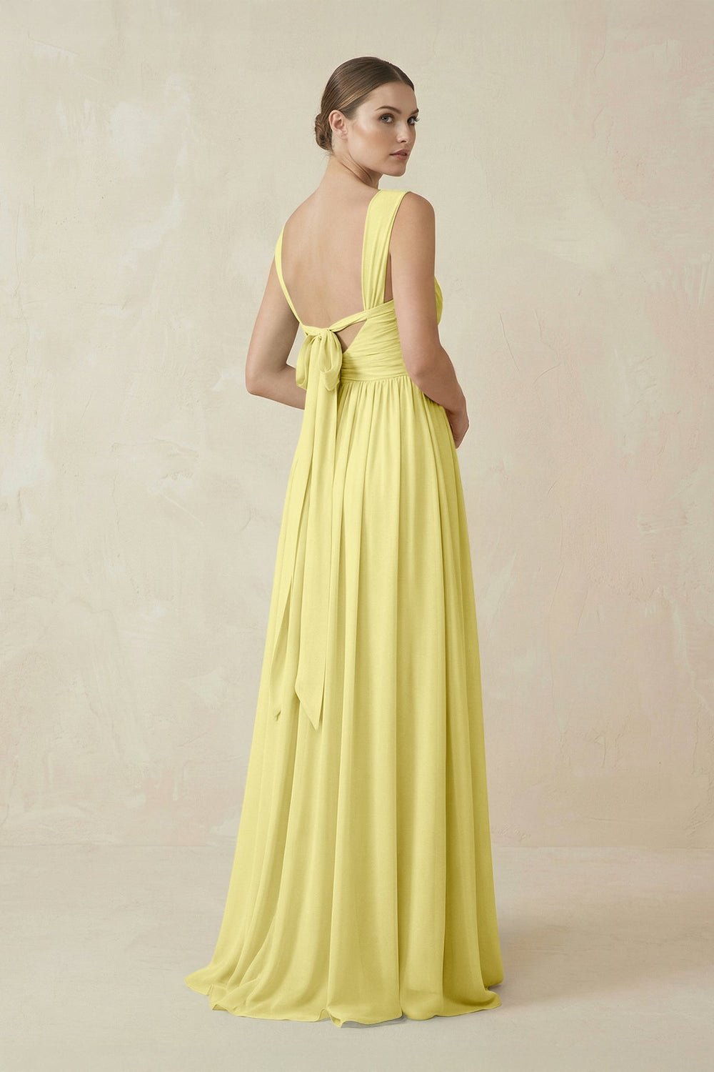 A - Line Pleated Chiffon Long Bridesmaid Dress in Buttercup - KissProm Bridesmaid Dresses